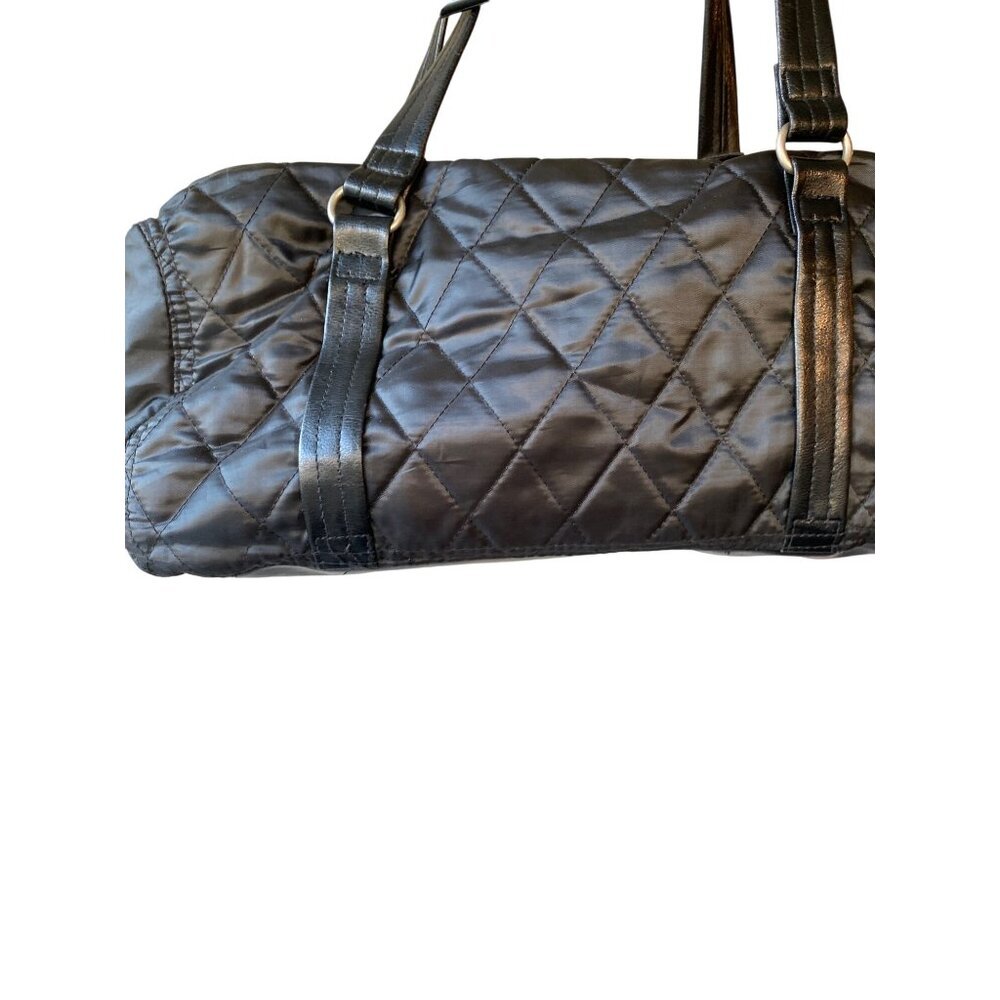 Black Quilted Duffel Bag With Shoulder Straps & Metal Buckle